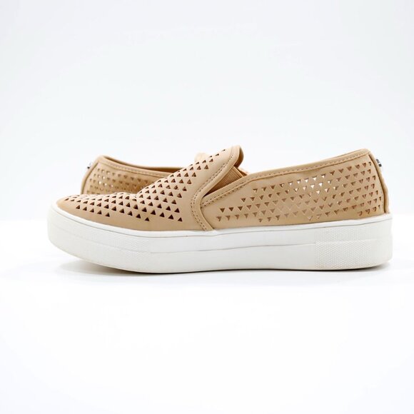 Steve Madden Gal Tan Laser-Cut Leather Platform Slip On Sneakers - 8.5 - Picture 5 of 7
